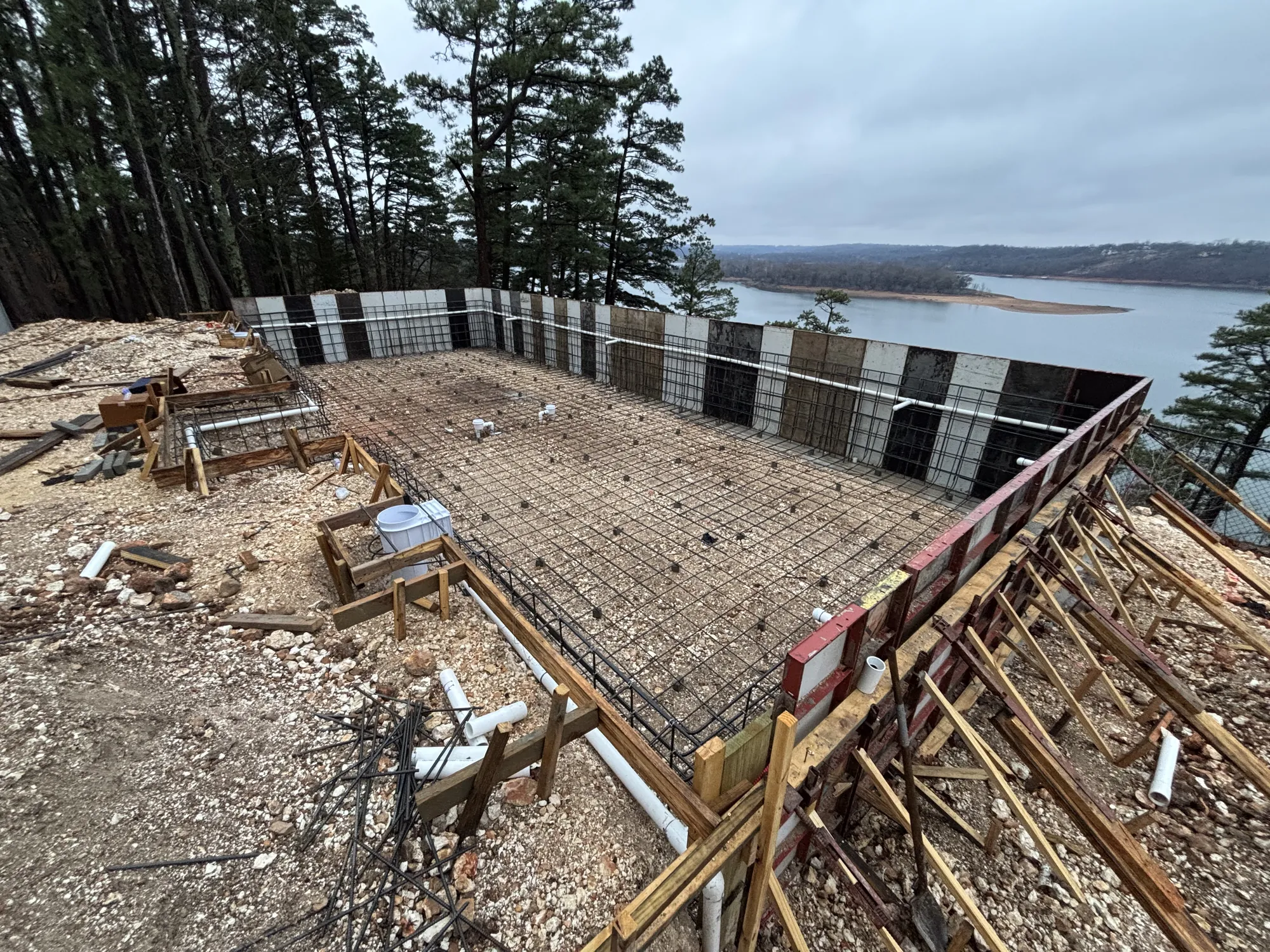 Pool floor reinforcement at lakeside build in Northwest Arkansas