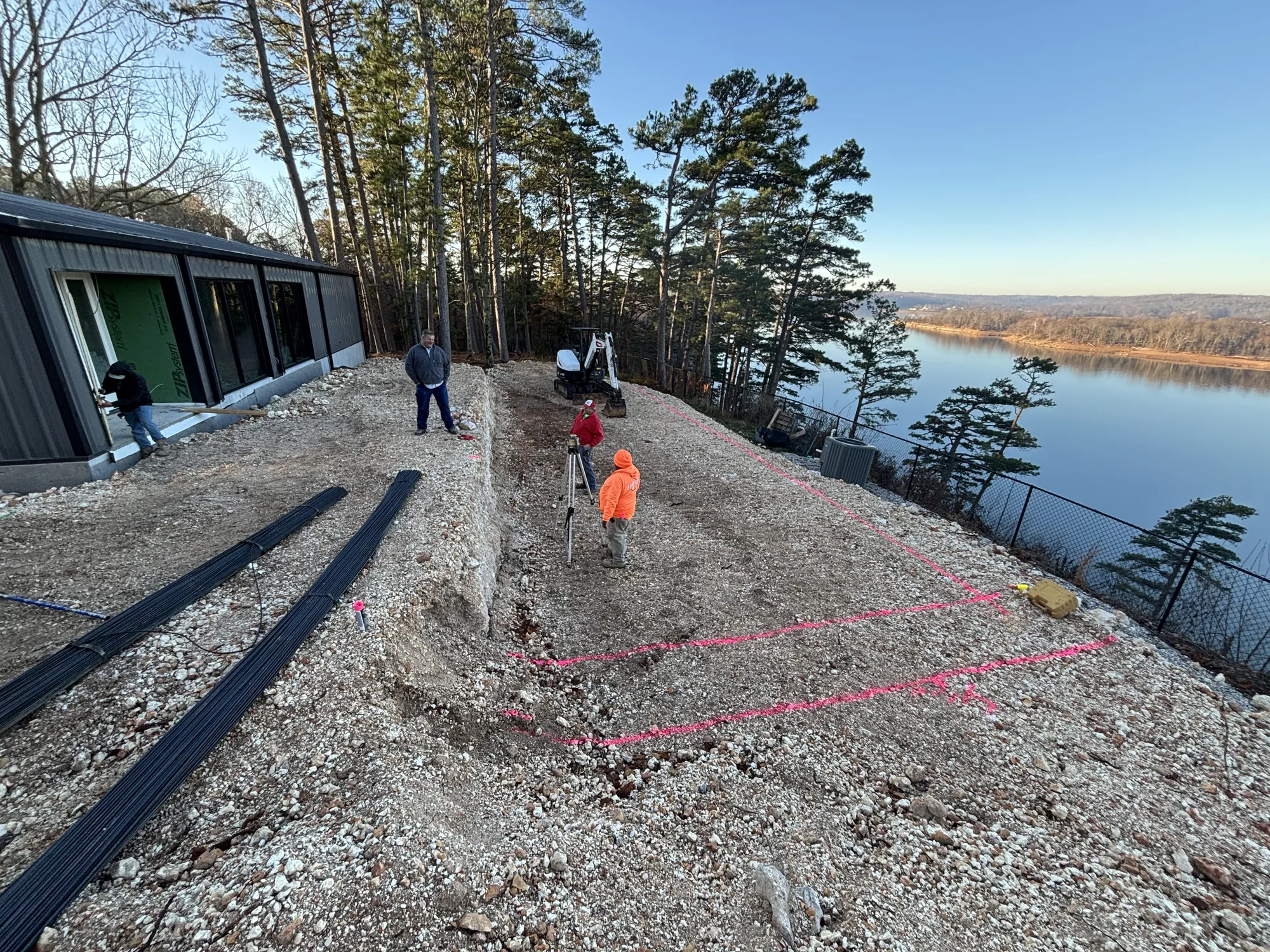 Lakeside pool site survey and layout in Northwest Arkansas